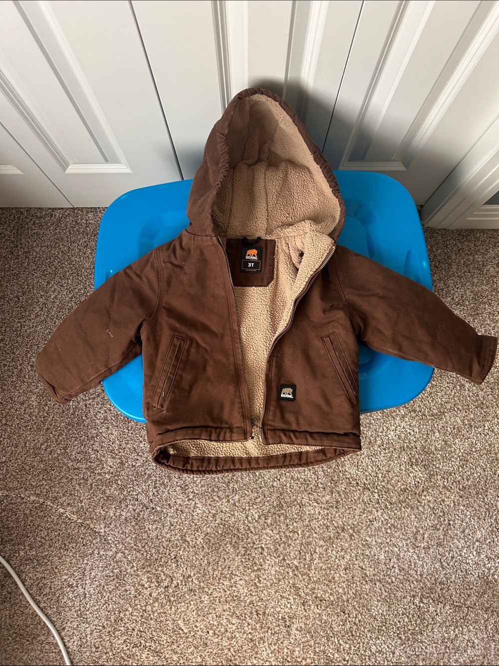Kids Brown Hooded Sherpa-Lined Rugged Jacket by Berne